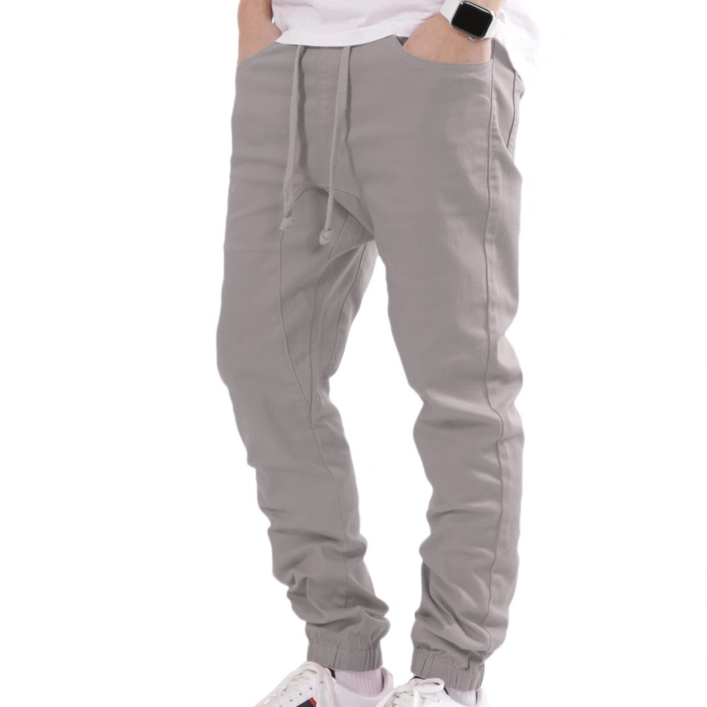 Men's Drawstring Harem Jogger Pants Light Grey